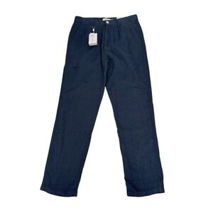 Porter & Ash Mens Navy Blue Textured Linen Blend Straight Fit Pants Size 30 NWT